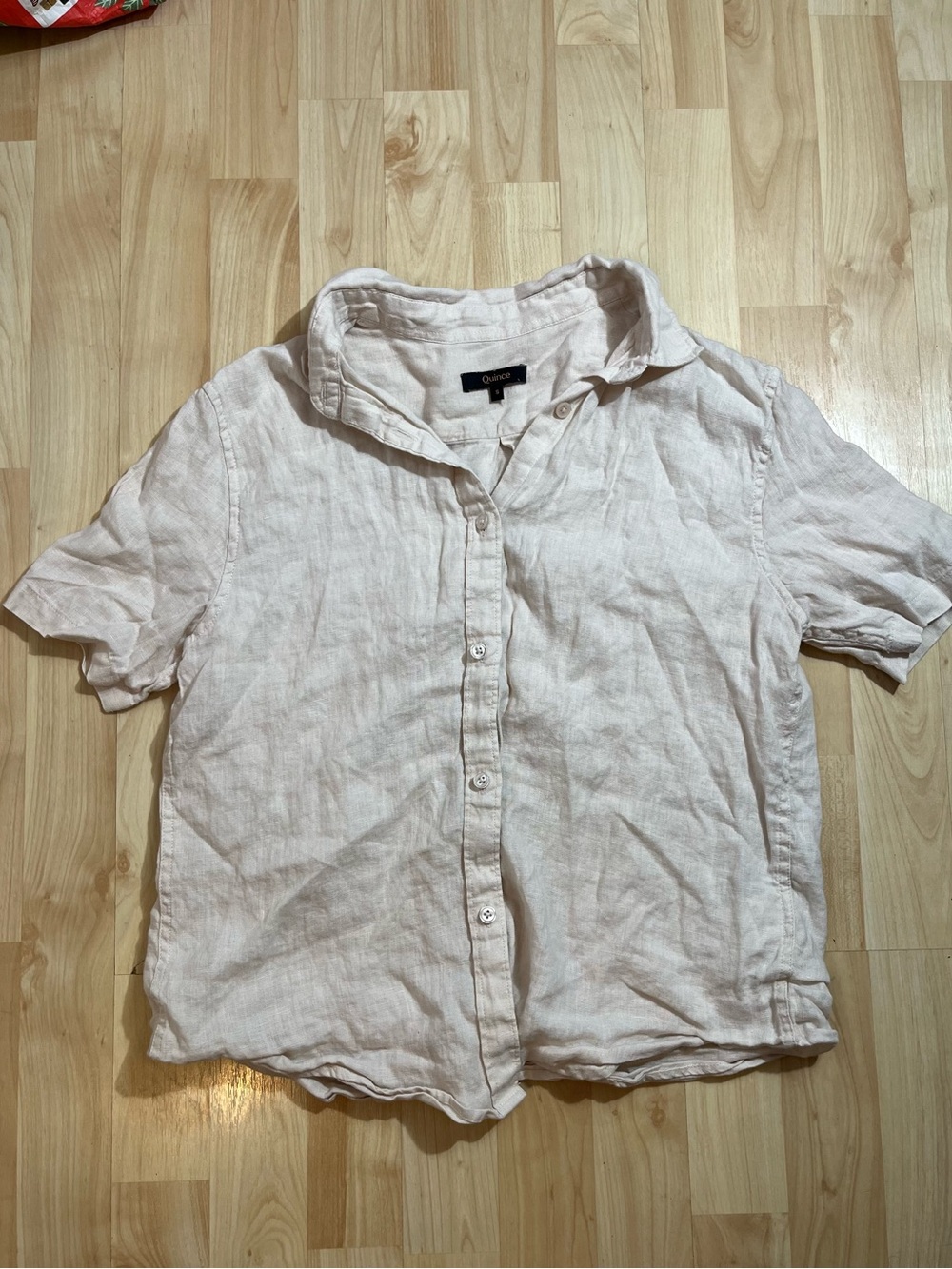 Quince 100% Linen Short Sleeve Shirt Womens small Collared Neutral Coastal